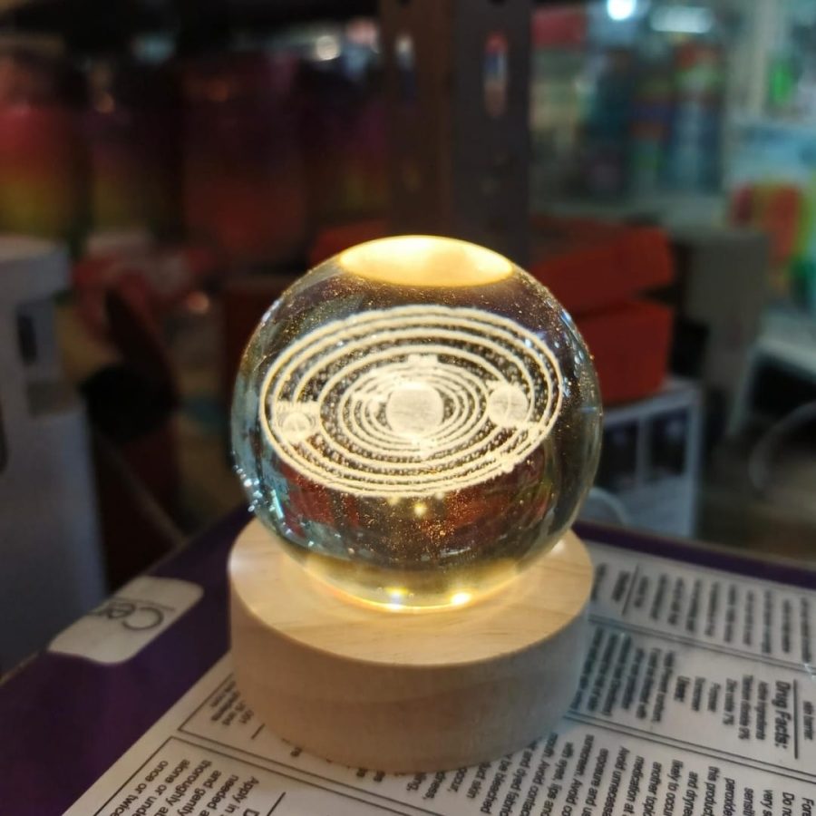 3D Crystal Glass Ball LED Table Lamp with Wooden Base — photo 4