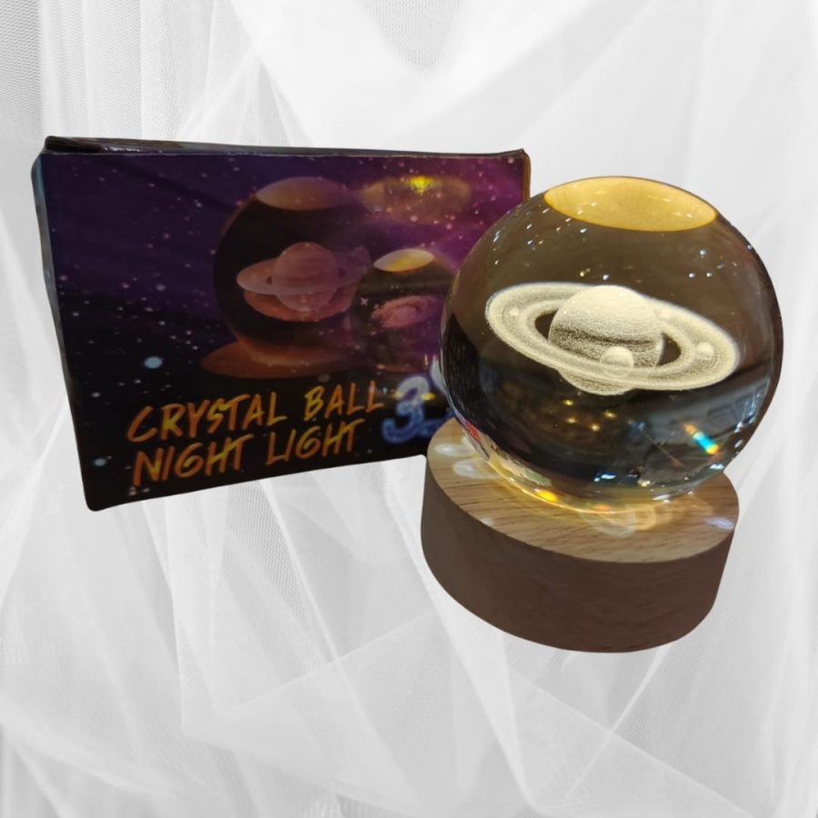 3D Crystal Glass Ball LED Table Lamp with Wooden Base — photo 2