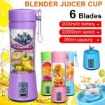 Fresh juice poured from personal blender into glass