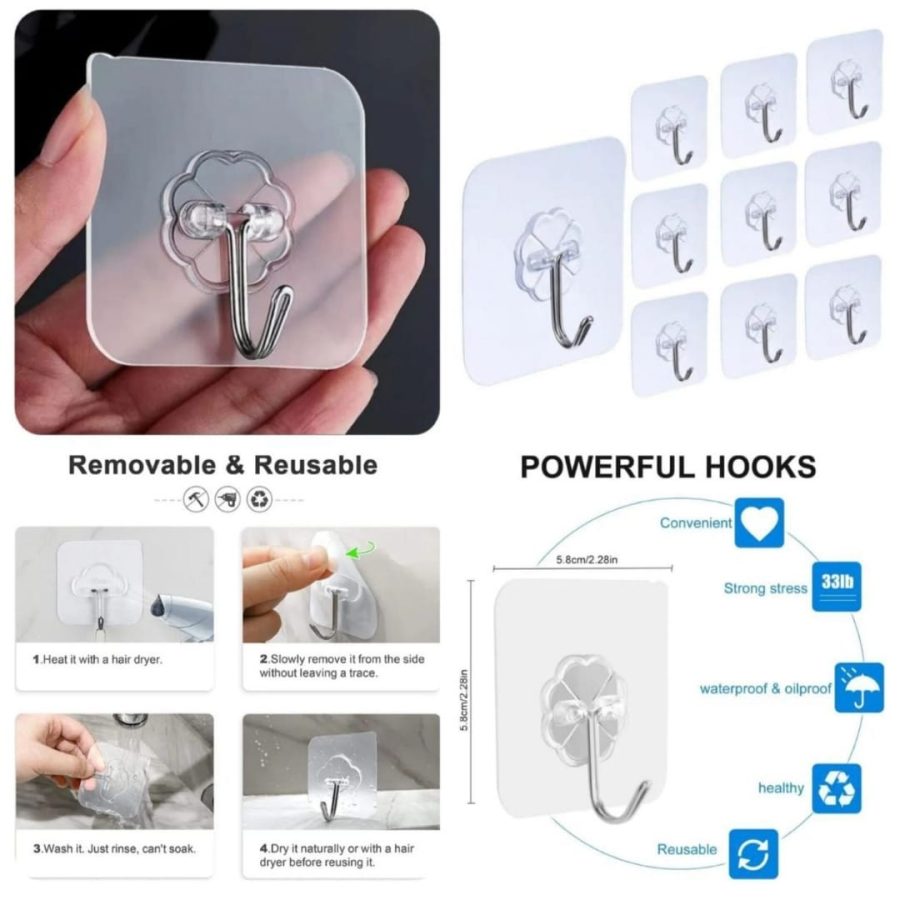 Self-Adhesive Single Wall Hook (Heavy-Duty Transparent) — photo 2