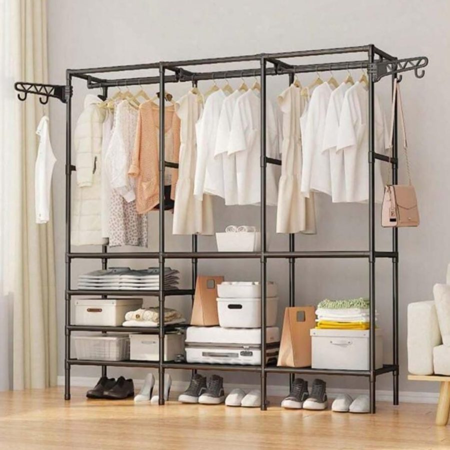 Minimalist Metal Wardrobe with 3 Shelves & 2 Hanging Rods — photo 3