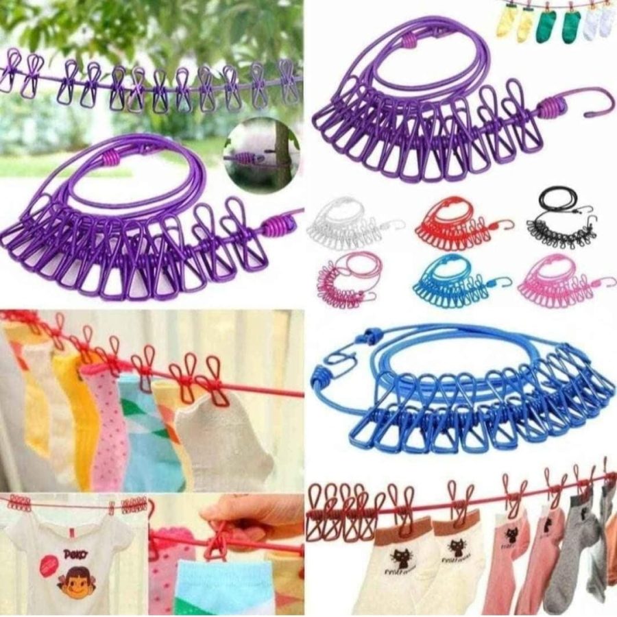 Portable Clothesline with 12 Clips and Anti-Slip Spacers