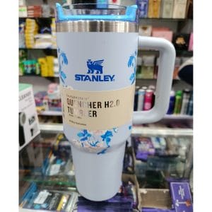 Blue Floral Printed 40oz Insulated Tumbler with Handle & Straw