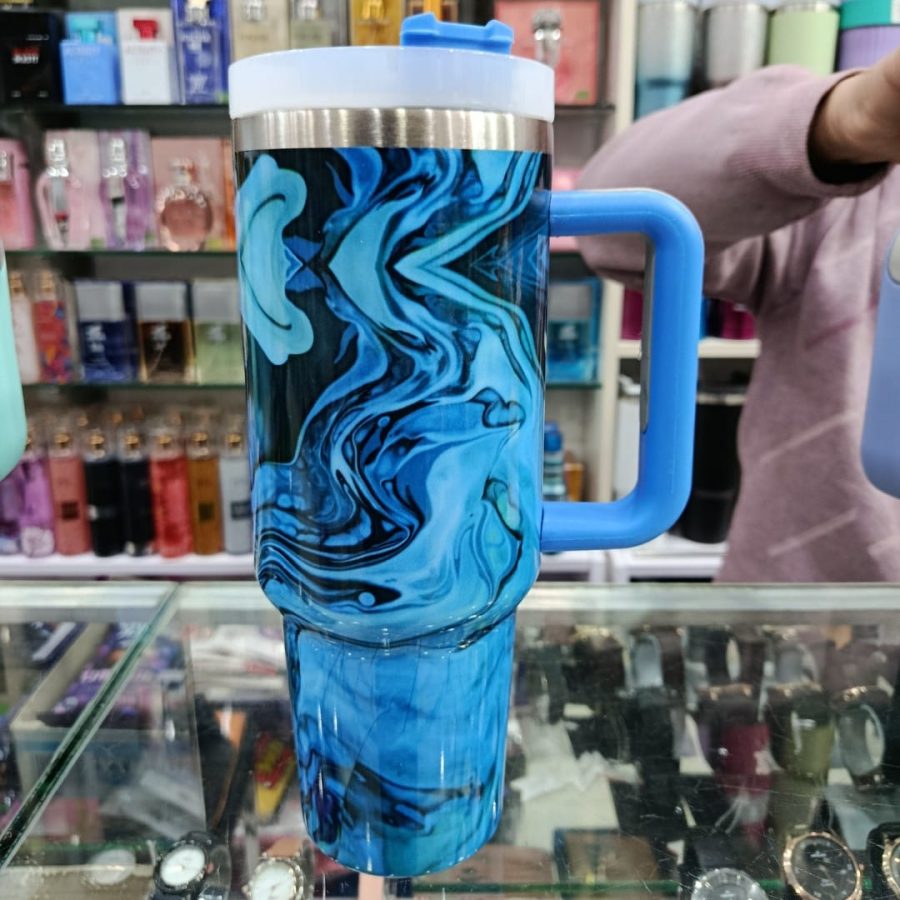 Bluish Marble 40oz Insulated Tumbler with Handle & Straw — photo 2