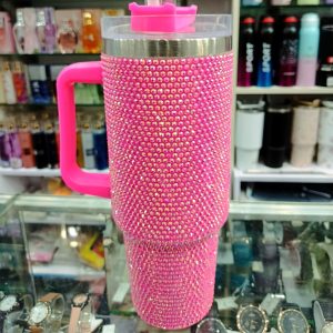 Pink Rhinestone 40oz Insulated Tumbler with Handle