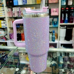 Purple Rhinestone 40oz Insulated Tumbler with Handle