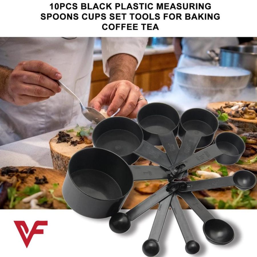 10-Piece Black Plastic Measuring Cups & Spoons Set — photo 2