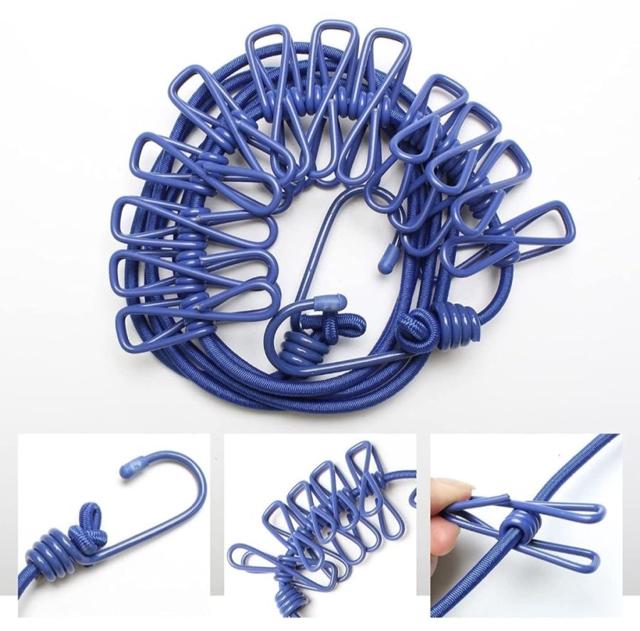 Elastic Travel Clothesline with 12 Clips and 2 Metal Hooks — photo 4