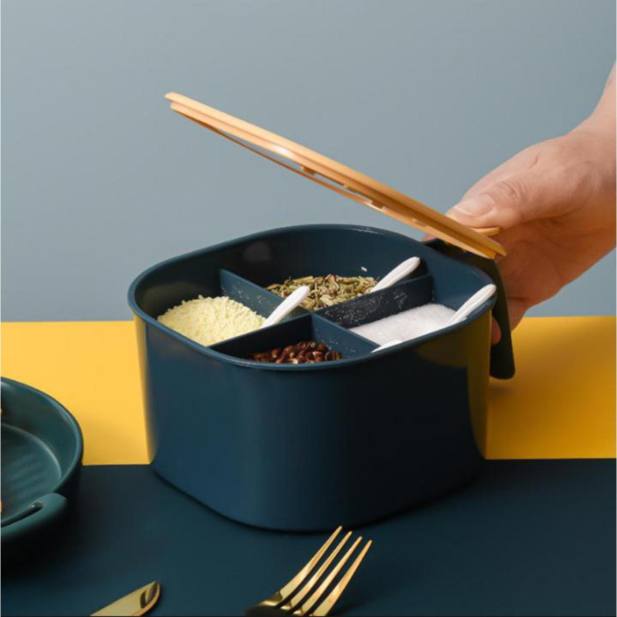 3-Compartment Spice Masala Box with Scoops