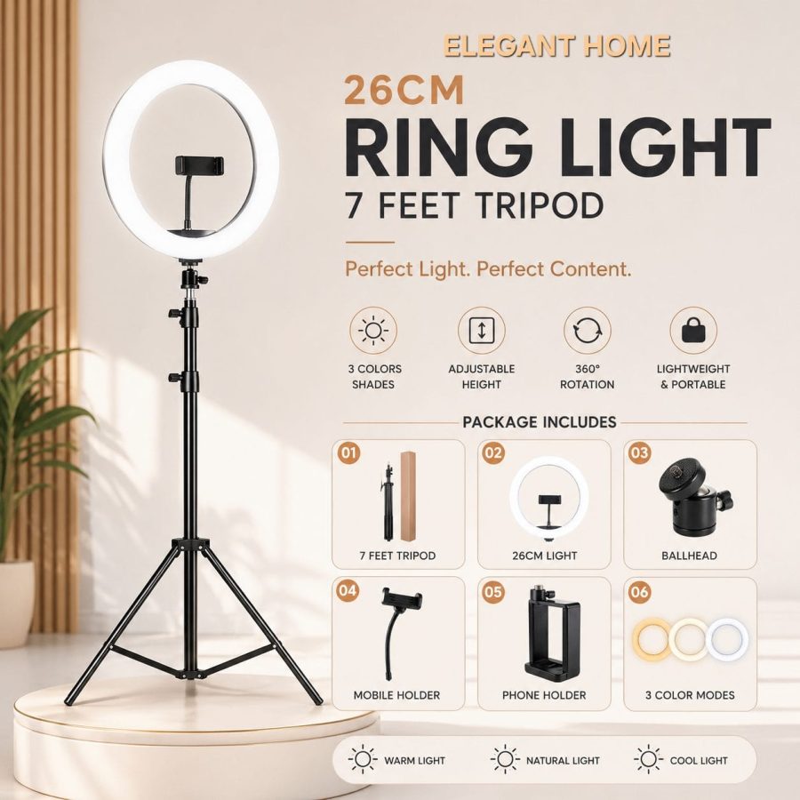 26cm LED Ring Light with 7ft Tripod & Phone Holder — photo 2