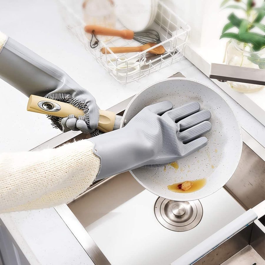 Magic Silicone Dishwashing Gloves with Bristles — photo 2
