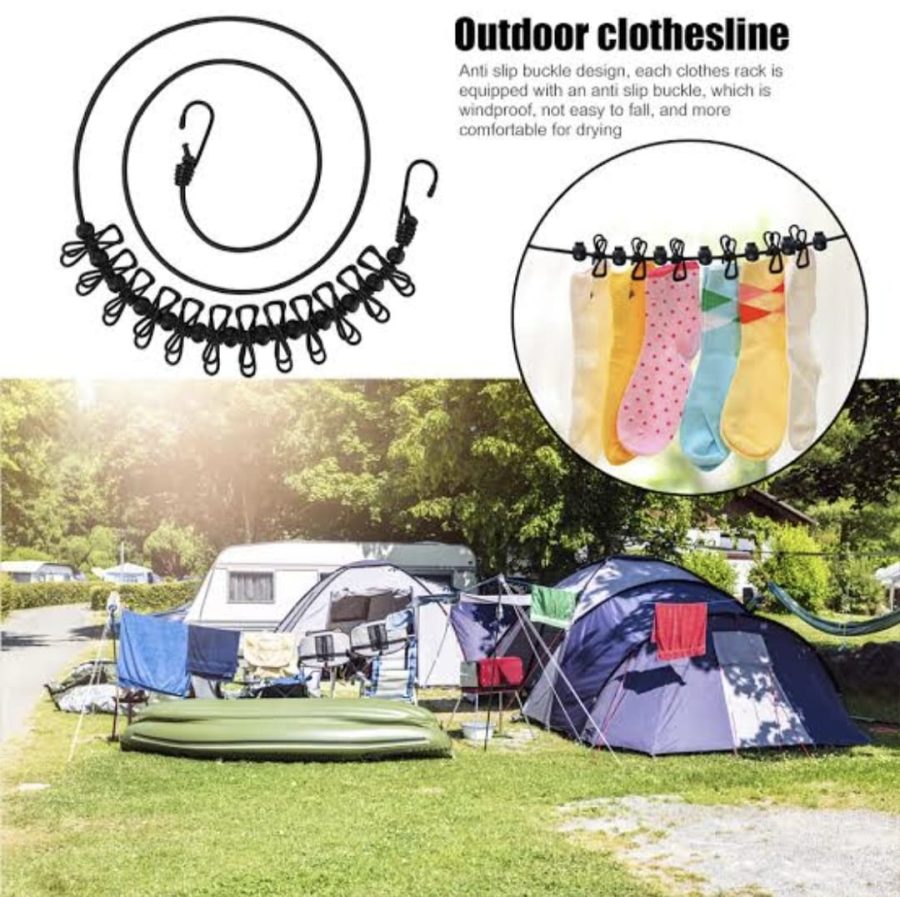Elastic Travel Clothesline with 12 Clips and 2 Metal Hooks — photo 2