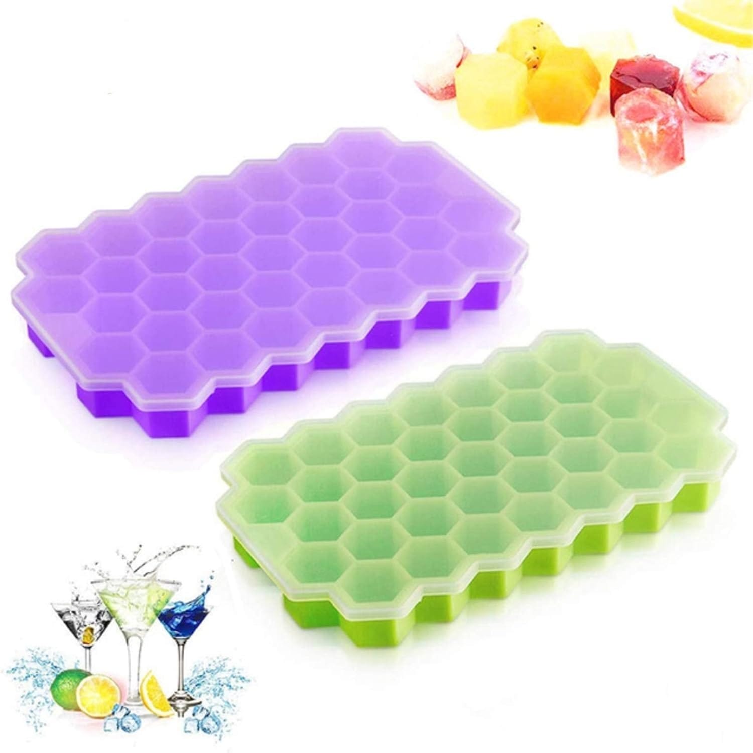 37-Cavity Silicone Honeycomb Ice Cube Tray with Lid
